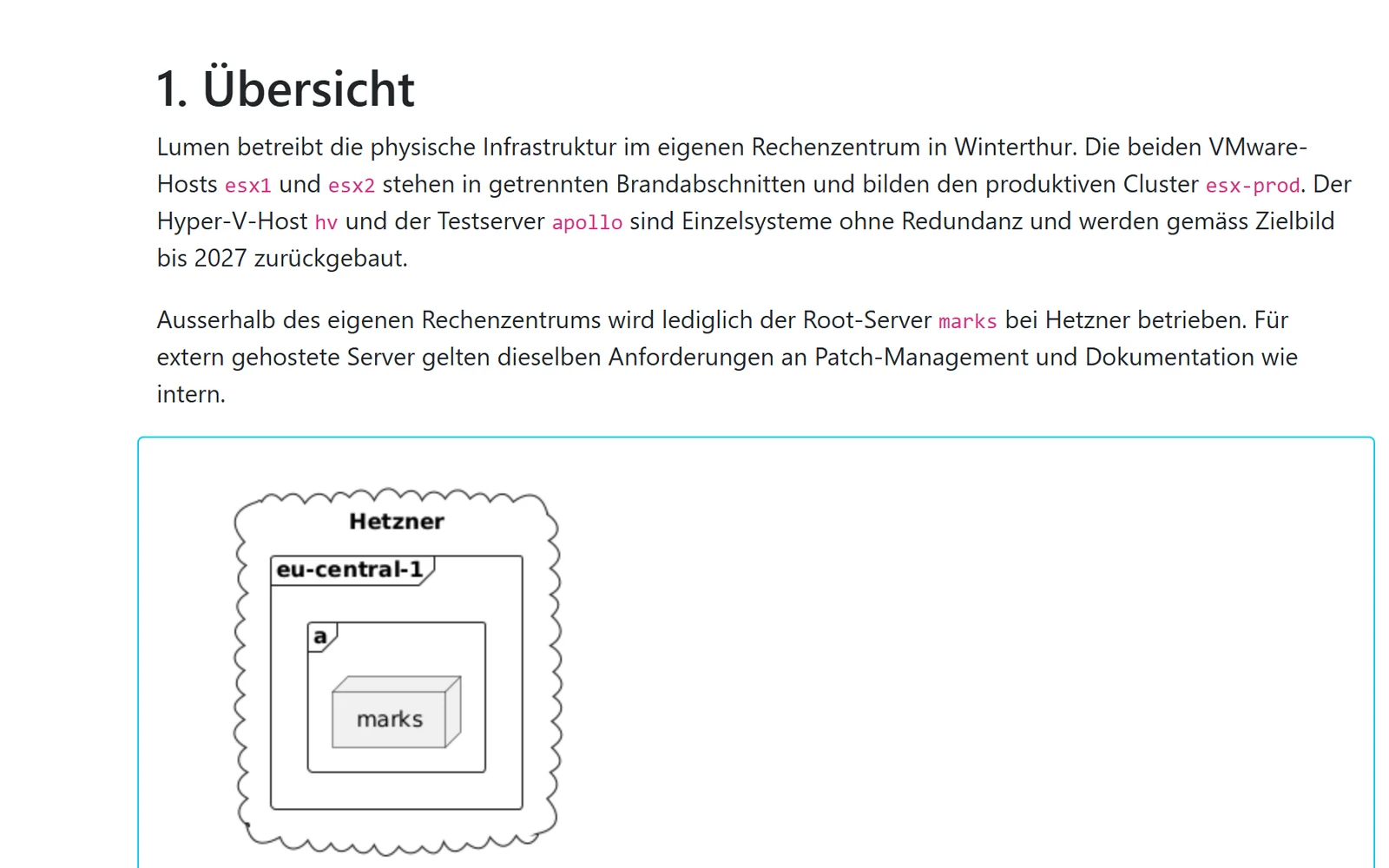 Ausschnitt aus der swark-Demo: Baremetal-Übersicht mit Text und daraus erzeugtem Diagramm